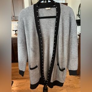 Hem & Thread Ribbed Cardigan with Pearl Detail Size Small